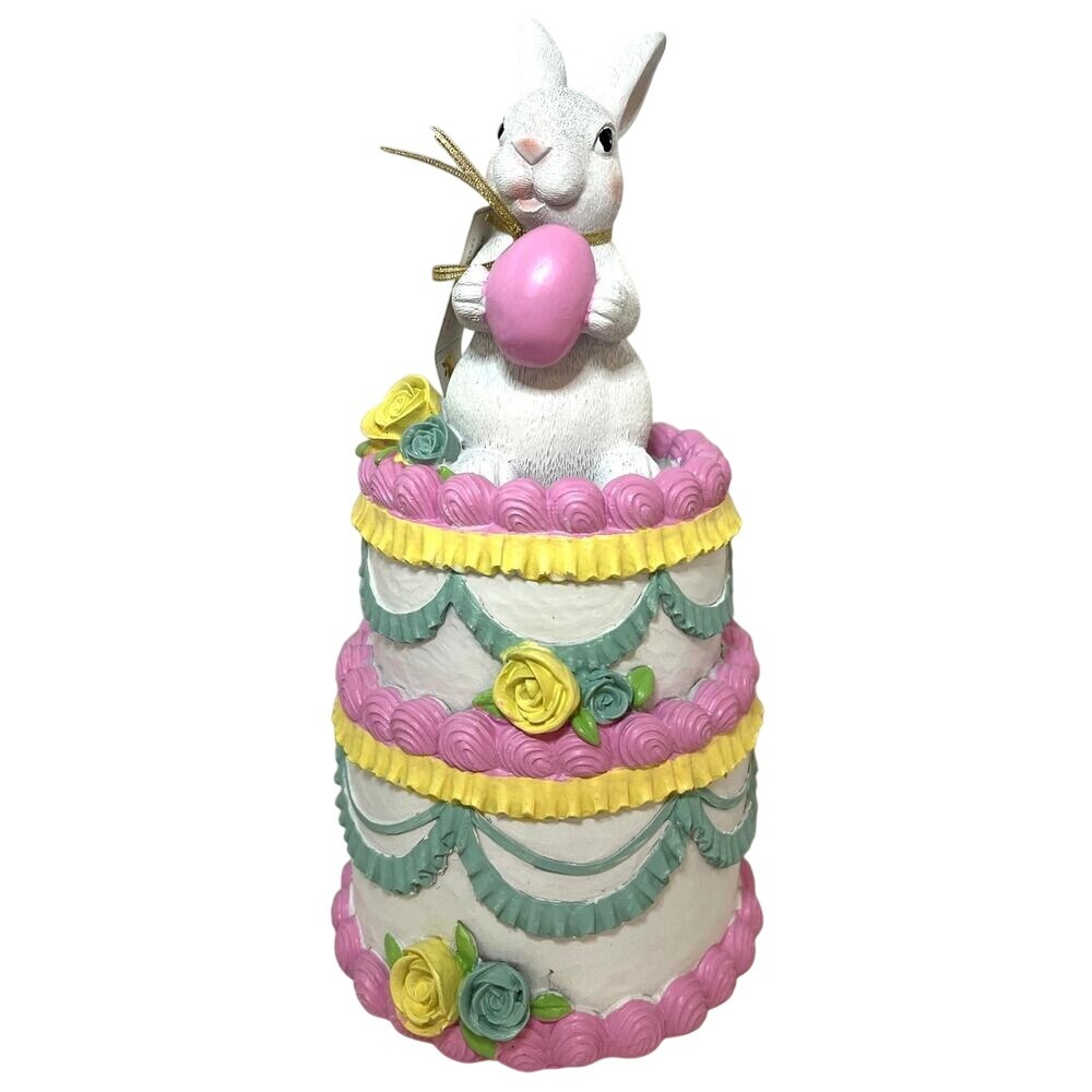 Bunny Tiered Cake Figurine Pastel Cottagecore Decor NWT‎